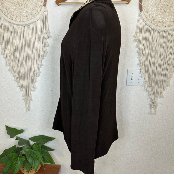 Chicos travelers dk brown leopard print collar slinky knit cardigan XL full zip - Picture 3 of 5